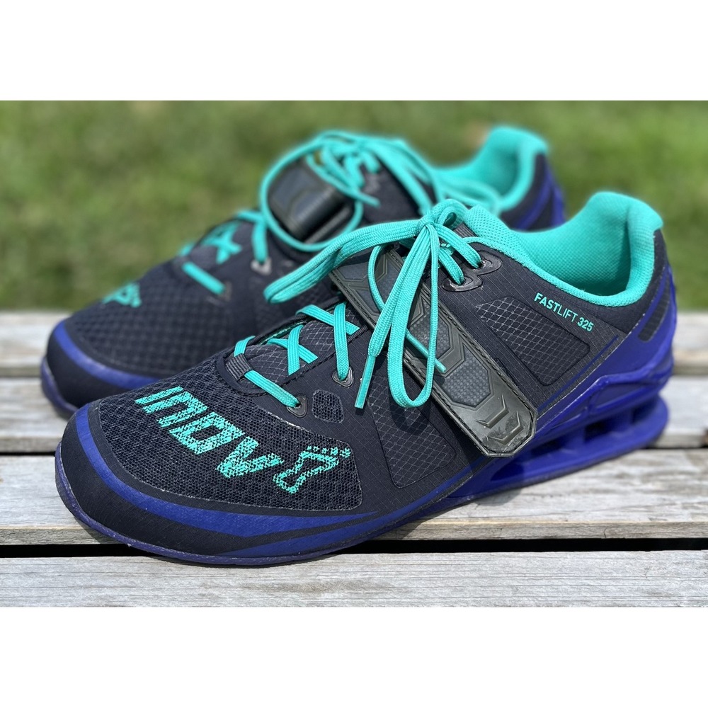Inov-8 Fastlift 325 Shoes Mens Size 8 Black Blue Weightlifting Training Gym
